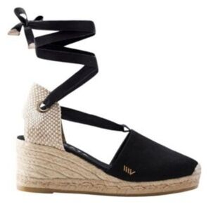 Viscata Escala Espadrille Lace-Up Wedge Sandal in Black and Natural Size 41